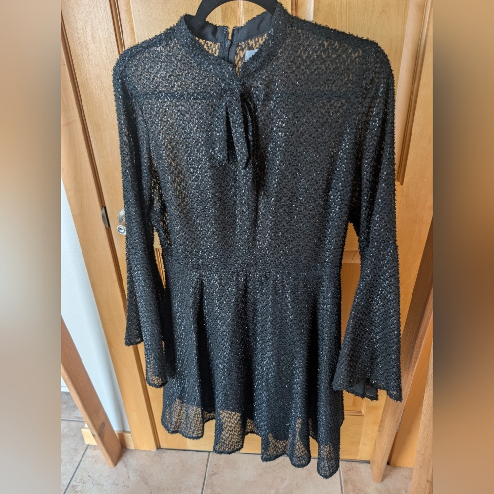 K/Lab Elegant Black Long Sleeve Textured Dress